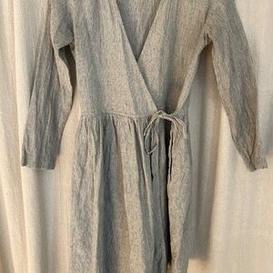 Grey Striped Linen Wrap Dress